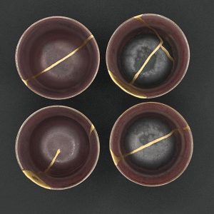 4 tasses au motif grues japonaises